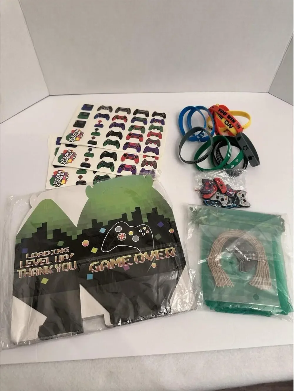 56pc Video Game Birthday Party Favors Bracelets Tattoo Cards Treat Holders